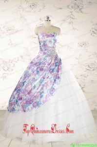 2015 Printed Multi-color Quinceanera Dresses with Beading and Ruching