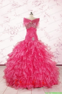 2015 Sweetheart Sequins Ruffles Unique Hot Pink Quinceanera Dresses