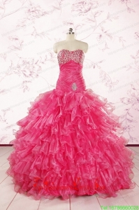 2015 Top Seller Sweetheart Hot Pink Quinceanera Dresses with Ruffles