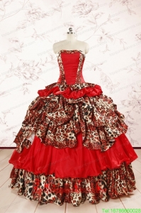 2015 Unique Strapless Leopard Quinceanera Dresses in Multi-color