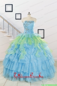 Pretty Beading Strapless Multi-color Quinceanera Dress for 2015