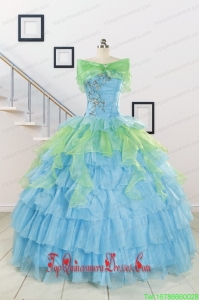 Wonderful Multi-color Strapless Beading Quinceanera Dress for 2015