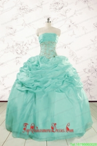 2015 Pretty Puffy Apple Green Sweet 16 Dresses with Beading