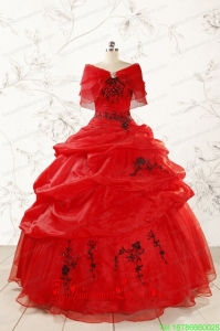 2015 Top Seller Sweetheart Appliques Quinceanera Dress in Red