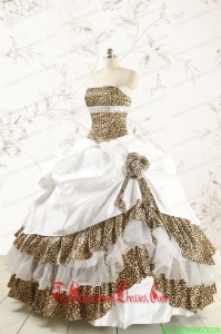 2015 Unique Quinceanera Dresses with Strapless Leopard