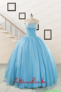 Cheap Strapless Quinceanera Dresses with Appliques for 2015