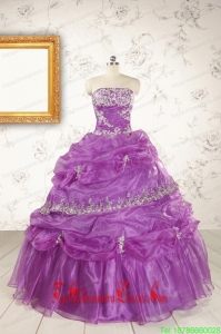 Pretty Strapless Lilac Quinceanera Dresses with Appliques for 2015