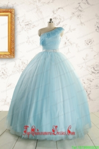 Romantic One Shoulder Light Blue Quinceanera Dress for 2015