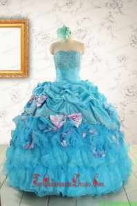 2015 Cheap Aqua Blue Appliques Quinceanera Dresses with Appliques