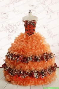 2015 Exquisite Sweetheart Leopard Quinceanera Dresses in Orange