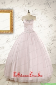 2015 Pretty Beading Light Pink Quinceanera Dresses