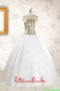 2015 The Super Hot Tulle Strapless Sequins White Quinceanera Dresses