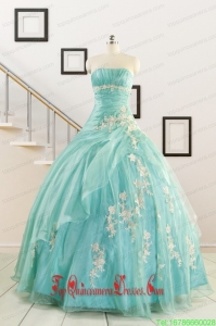 Discount Blue Quinceanera Dresses with Appliques for 2015