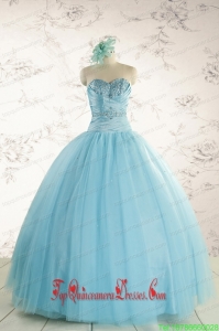 Elegant Beading 2015 Quinceanera Dress in Baby Blue