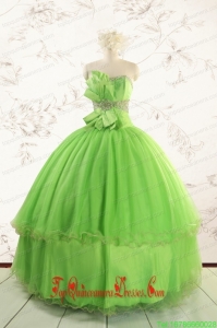 Spring Green Quinceanera Dresses with Beading and Bowknot for 2015 Spring