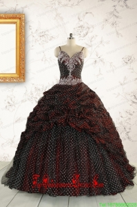 Wonderful Spaghetti Straps Appliques Sweet 15 Dresses in Burgundy for 2015
