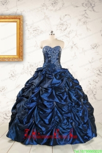 2015 Exclusive Appliques Navy Blue Quinceanera Dresses