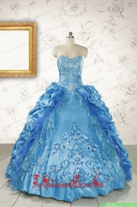 2015 Elegant Sweetheart Embroidery Sweet 16 Dress in Blue