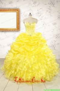 2015 Popular Sweetheart Yellow Quinceanera Dresses with Beading