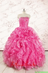 2015 Pretty Hot Pink Quinceanera Dresses with Appliques and Ruffles