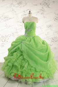 2015 Puffy Strapless Appliques Quinceanera Dresses in Spring Green