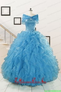 Hot Sell Blue Quinceanera Dresses With Beading and Ruffles for 2015