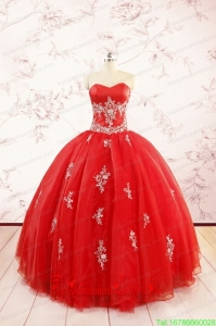 Most Popular Red Puffy Quinceanera Dresses with Appliques for 2015