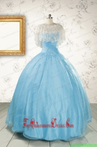 2015 Custom Made Beading Baby Blue Quinceanera Dress with Wraps