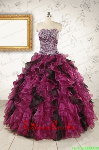 2015 Custom Made Sweetheart Ruffles Multi-color Quinceanera Dresses