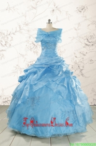 Custom Made Appliques Aqua Blue Quinceanera Dresses