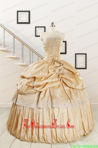2015 Custom Made Champagne Quinceanera Dresses with Appliques