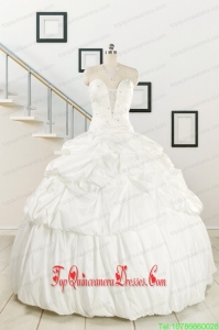 2015 Custom Made White Taffeta Dresses For a Quinceanera with Beading and Pick Ups