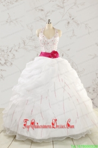Custom Made Halter Belt Beading White Quinceanera Dresses for 2015