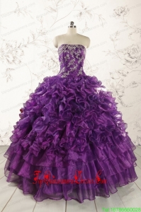 Custom Made Purple Strapless 2015 Quinceanera Dress with Appliques