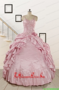 Custom Made Spaghetti Straps Beading Pink Quinceanera Dresses