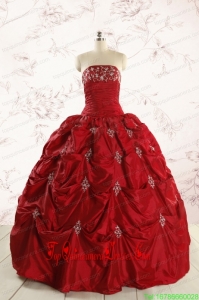 Custom Made Strapless Wine Red Appliques Quinceanera Dresses for 2015