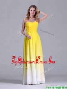 Discount Empire Sweetheart Ruched Long Dama Dress in Gradient Color