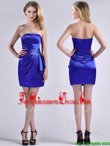 Exquisite Column Strapless Royal Blue Dama Dress in Taffeta