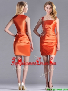 Lovely Column Square Side Zipper Short Dama Dress in Orange Red