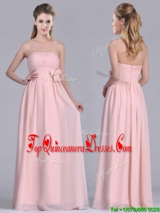 Modern Chiffon Handcrafted Flowers Long Dama Dress in Baby Pink