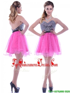 Modern Sequined Decorated Bodice Organza Hot Pink Dama Dress with Backless