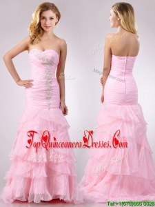 Popular Brush Train Organza Pink Dama Dress with Beading and Ruffles