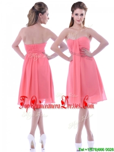 Popular Empire Chiffon Ruched Watermelon Dama Dress in Knee Length