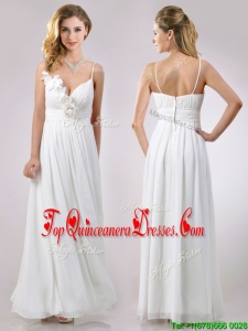 Popular Spaghetti Straps Applique and Ruched Dama Dress in White