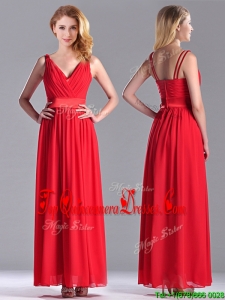The Super Hot Empire V Neck Red Dama Dress in Ankle Length