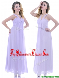 Wonderful Ruched Decorated Bust Ankle Length Dama Dress in Lavender