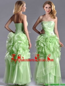 Classical Beaded and Bubble Organza Dama Dress in Yellow Green