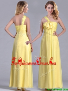 Exclusive One Shoulder Chiffon Yellow Dama Dress in Ankle Length