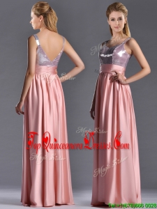 Lovely Empire Straps Zipper Up Peach Dama Dress with Sequins