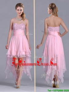 New Arrivals Beaded Bust High Low Chiffon Dama Dress in Baby Pink